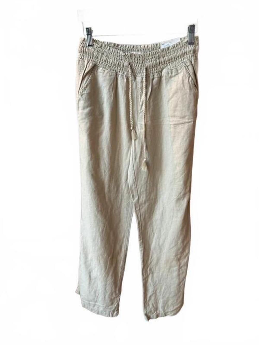 NEW Beige Casual Linen Blend Drawstring Pants